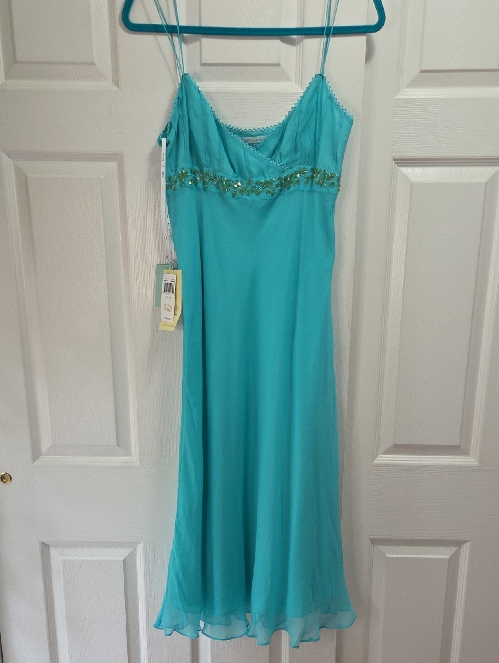 Fiori de Zucca Turquoise Silk Spaghetti-Strap Dress